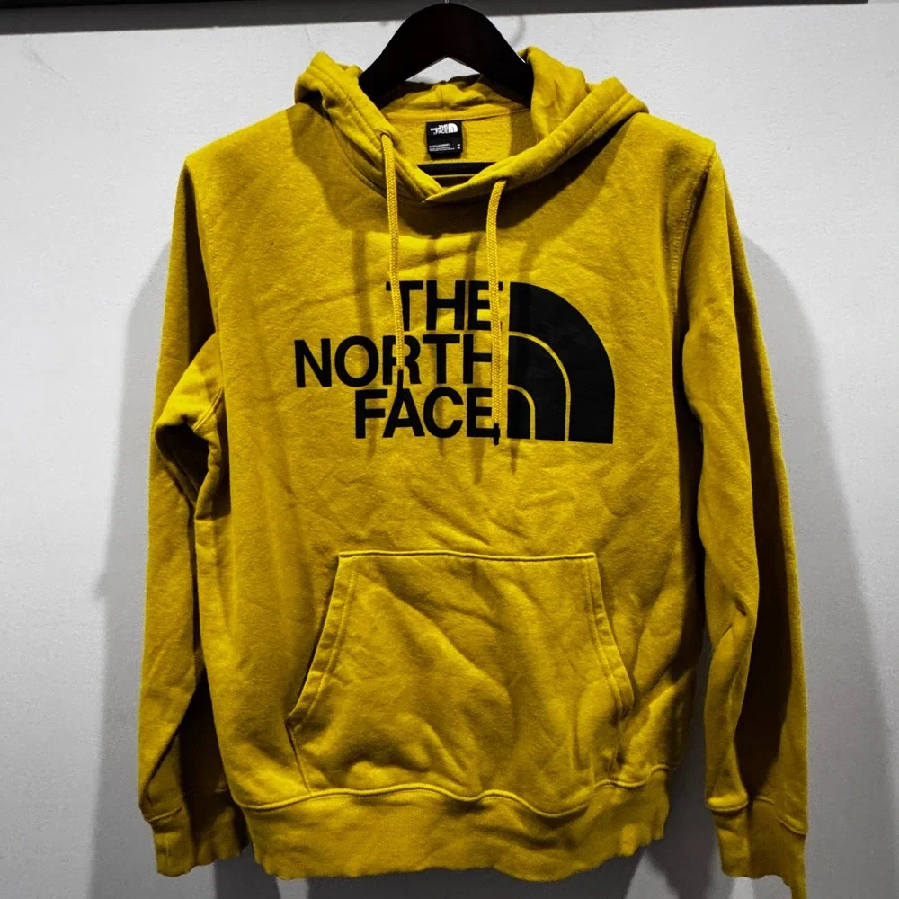 The‎ North Face Yellow Hoodie Sweatshirt Men's Size M Logo Pullover Casual Flaw